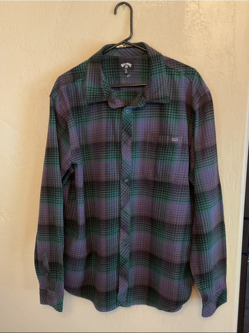 Billabong Green and Purple Plaid Button-Down Shirt